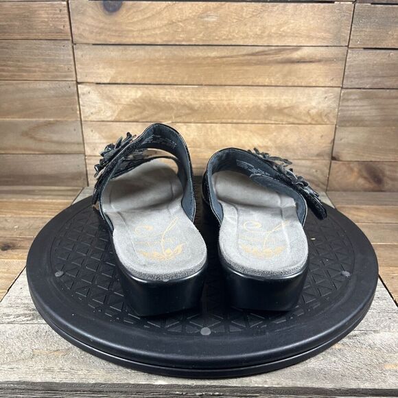 Dansko Womens Size 6.5-7 Donna Flower Black Leather Sandals Slip On Adjustable - Picture 5 of 11